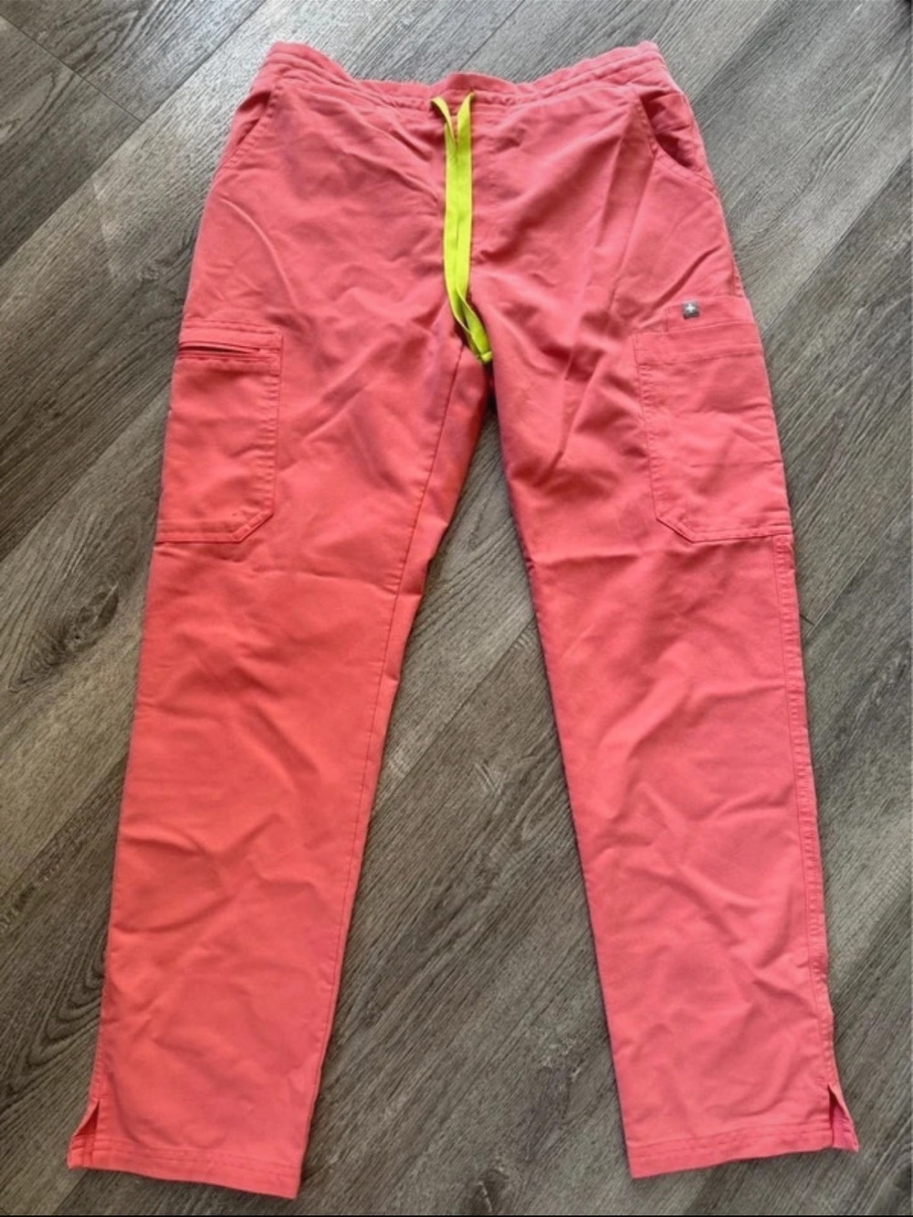 Figs Coral Jogger Pants with Yellow Drawstring